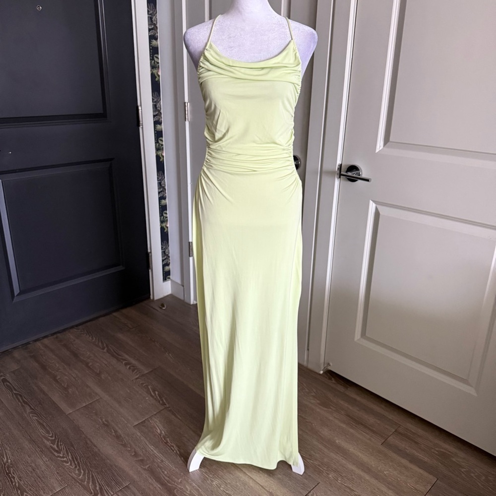 Frame Light Green Formal Maxi Gown with Cutouts and Cowl Neck Size S